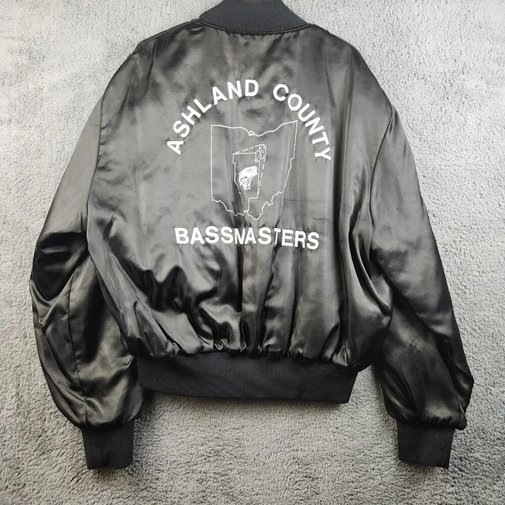 Vintage Satin Bomber Jacket Mens 2XL Quilt Lined 90's USA Made‎ Bassmasters Ohio